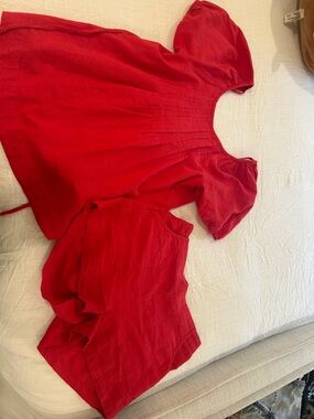 Free People Red Puff-Sleeve Blouse